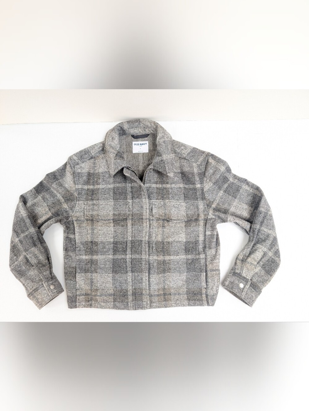 Old Navy Gray Flannel Cropped Zip Up Fall Bomber Jacket Medium [293]